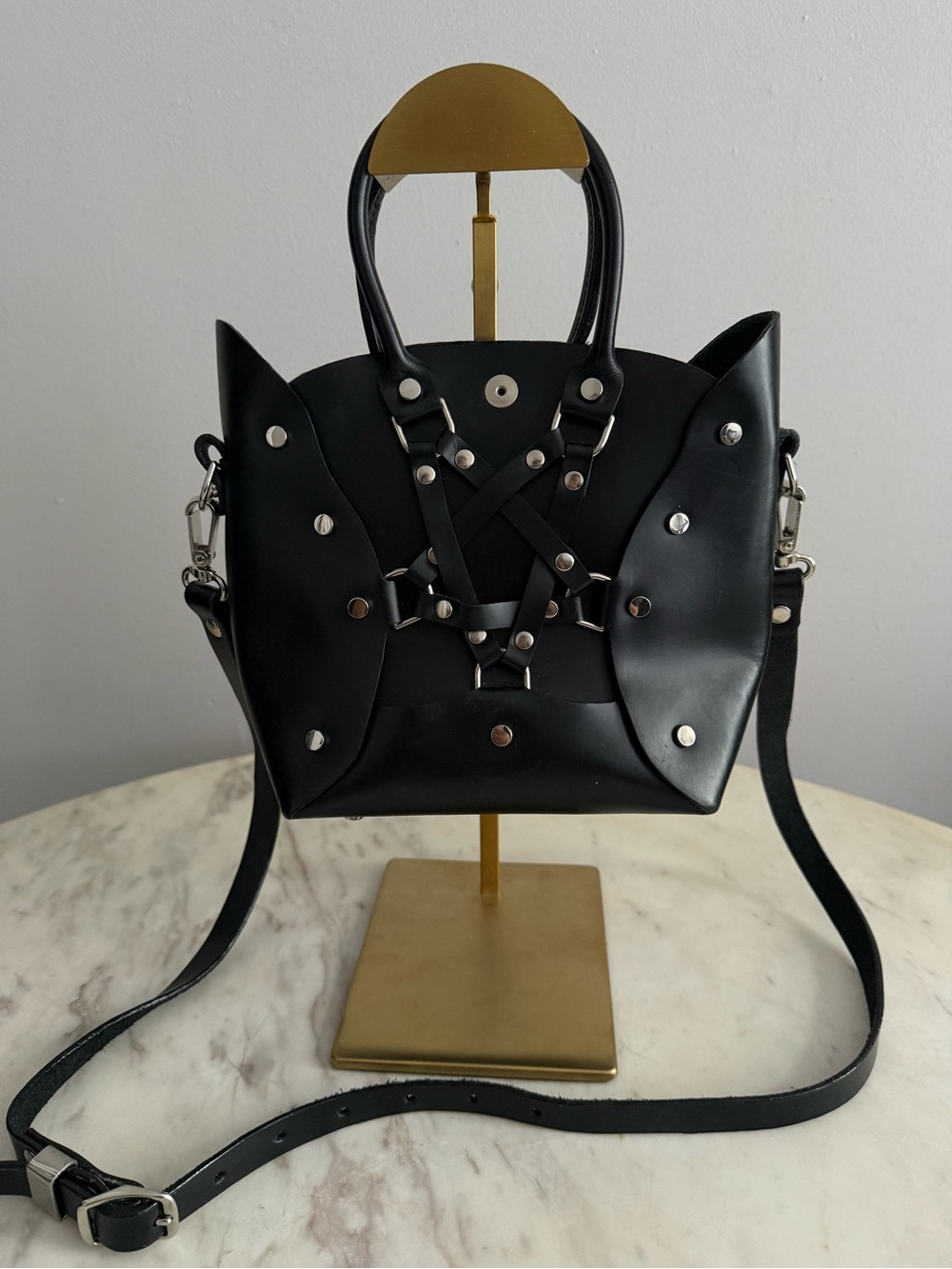 Zana Bayne Mini Pentagram Leather Handbag With Silver Hardware Sexy Statement OS